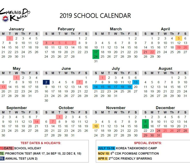 2019 Calendar/Timetable